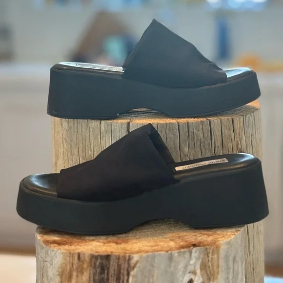 Steve Madden Black Platform Slide Sandals EU 39 US 8.5 - Picture 2 of 7